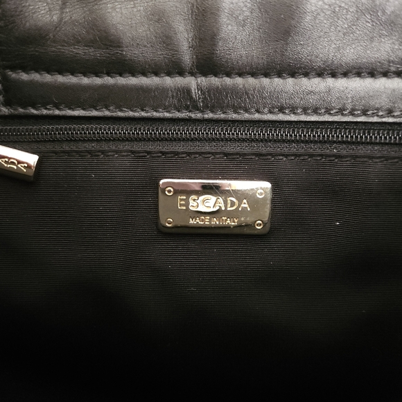 Escada Black Canvas FRINGE Leather Trim Shoulder Bag Interior Snap Closure Inter - Picture 8 of 16